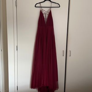 Topshop burgundy tulle maxi dress